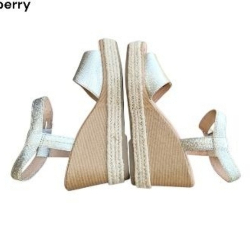 Sperry Topsider Plushwave Fairwater Metallic Gold Tan Leather Espadrille Wedge 9 - Picture 3 of 12